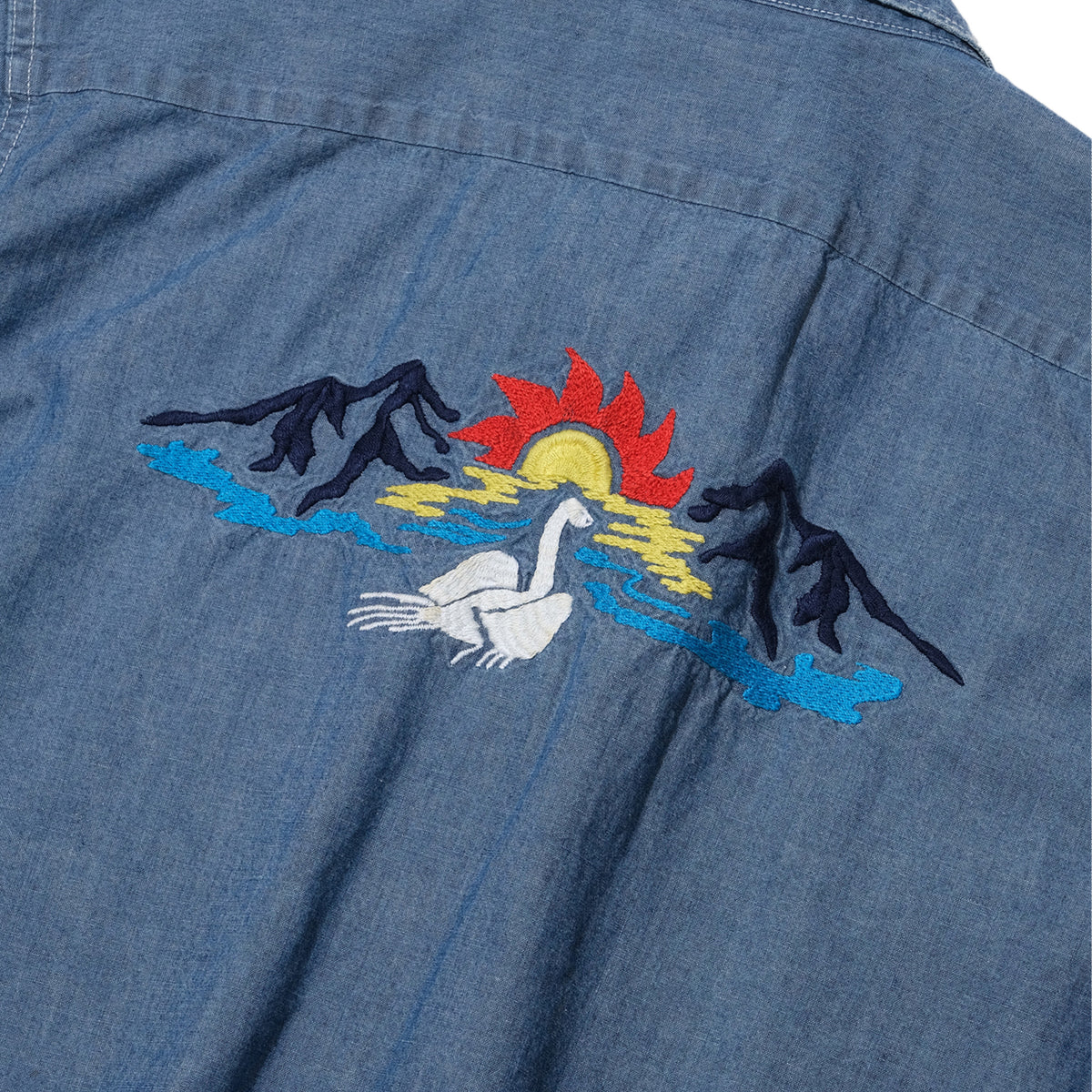 SWJP EMBROIDERY CHAMBRAY SHIRTS BLUE