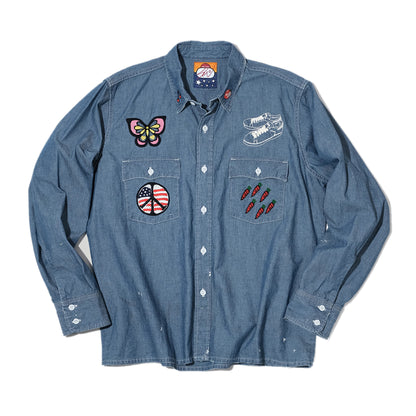 SWJP EMBROIDERY CHAMBRAY SHIRTS BLUE