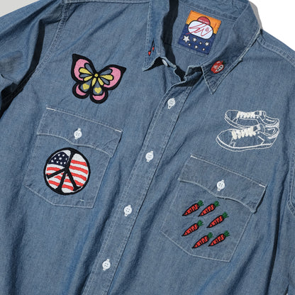 SWJP EMBROIDERY CHAMBRAY SHIRTS BLUE