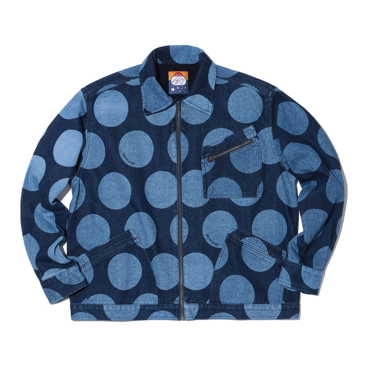SWJP POLKA DOTS PATTERN DENIM JACKET BLUE