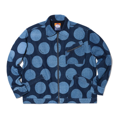 SWJP POLKA DOTS PATTERN DENIM JACKET BLUE